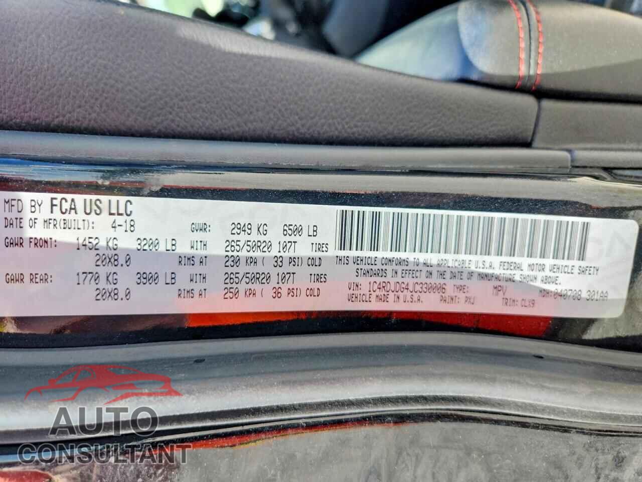 DODGE DURANGO 2018 - 1C4RDJDG4JC330006