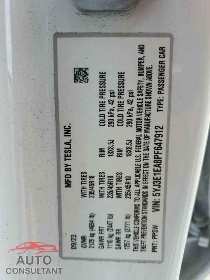 TESLA MODEL 3 2023 - 5YJ3E1EA8PF647912