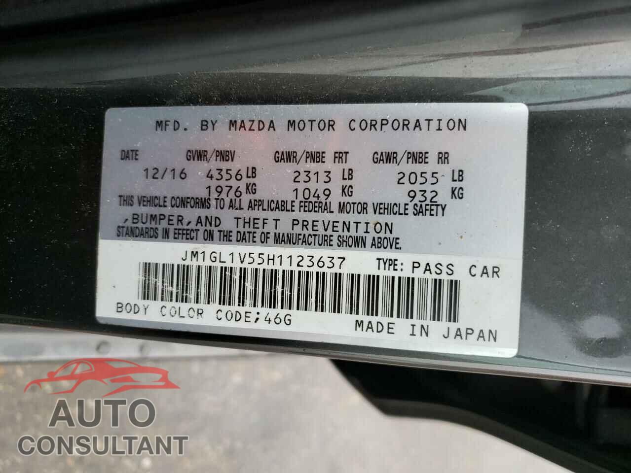 MAZDA 6 2017 - JM1GL1V55H1123637