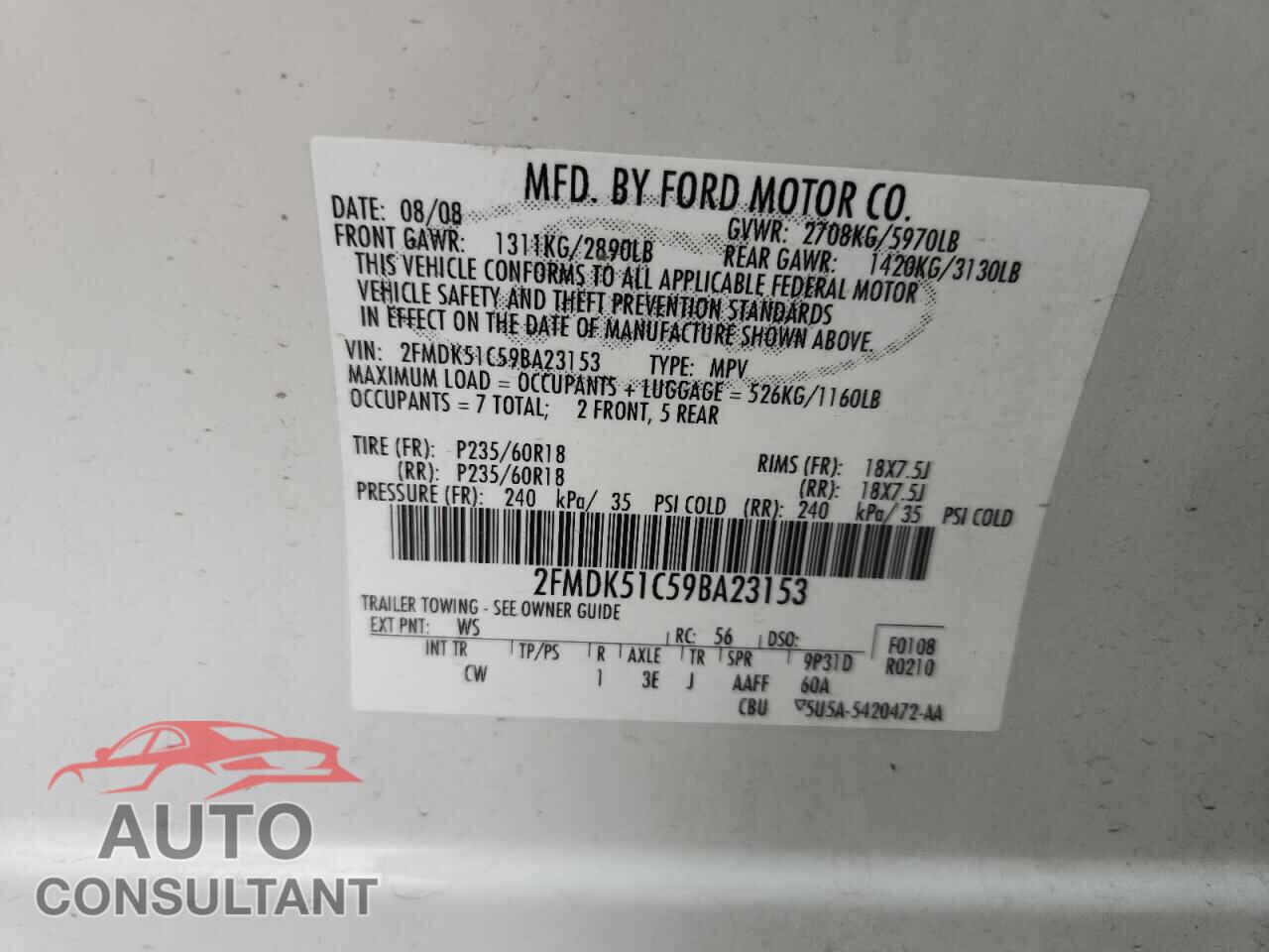 FORD FLEX 2009 - 2FMDK51C59BA23153