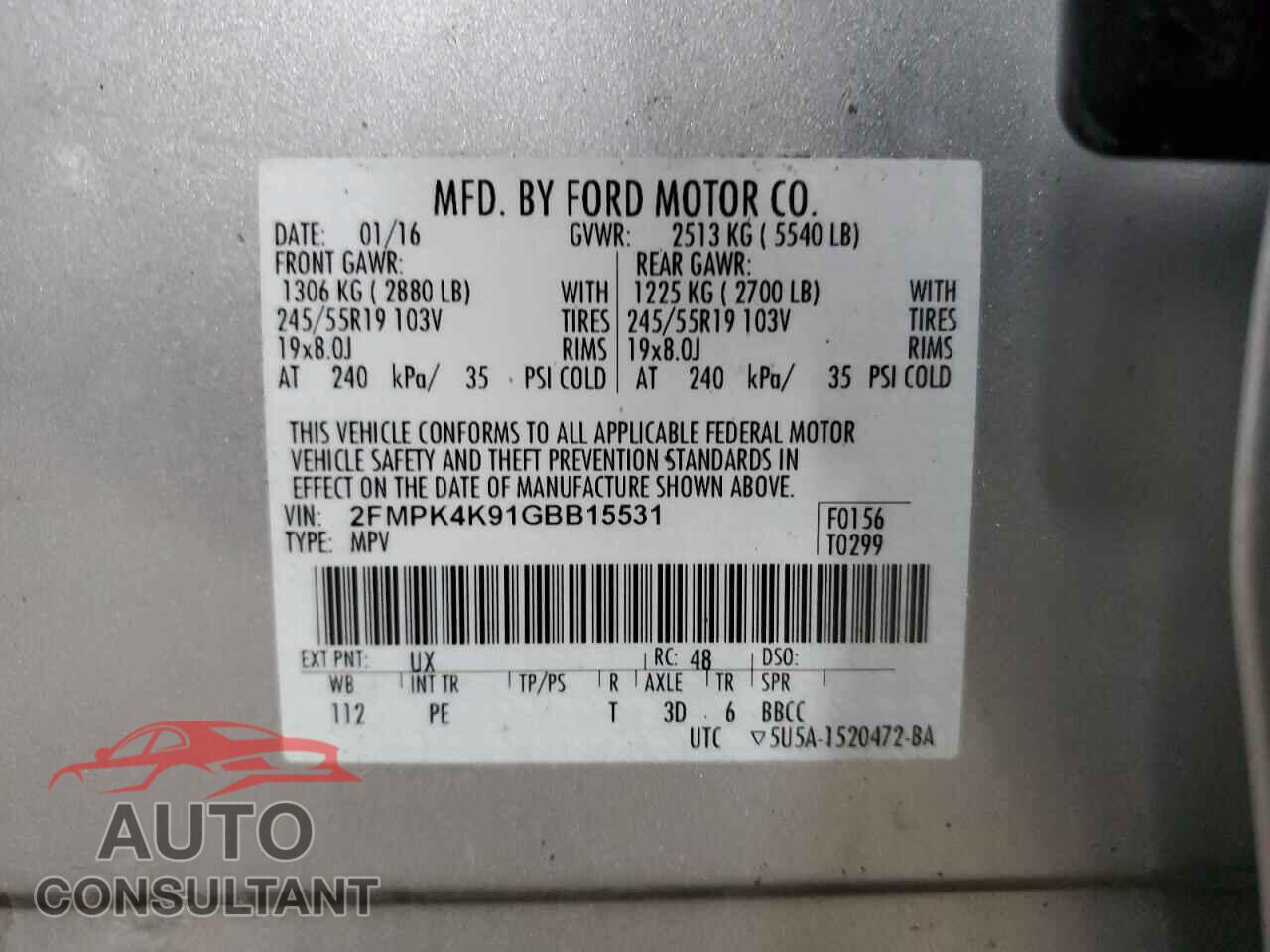 FORD EDGE 2016 - 2FMPK4K91GBB15531