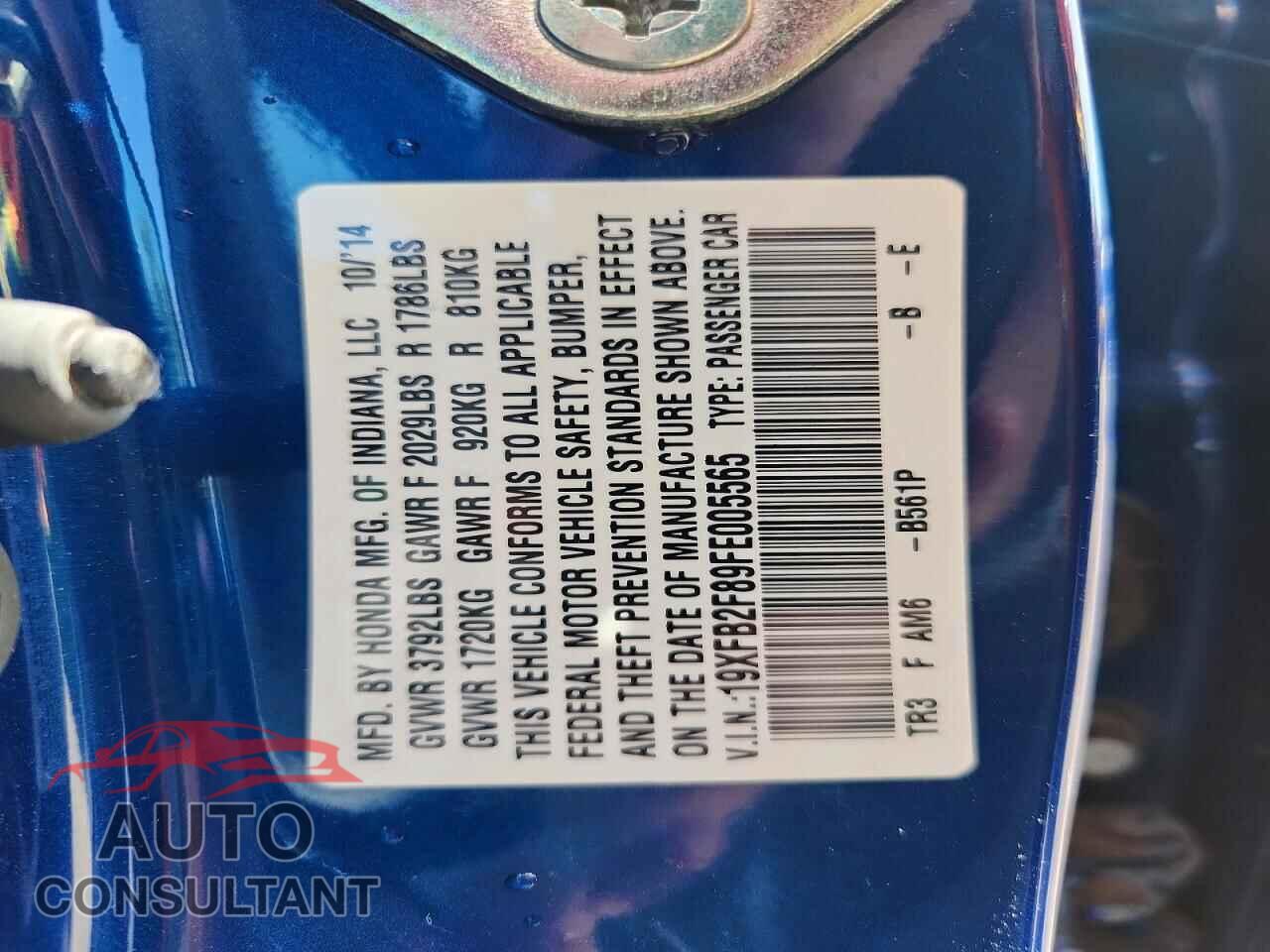 HONDA CIVIC 2015 - 19XFB2F89FE005565