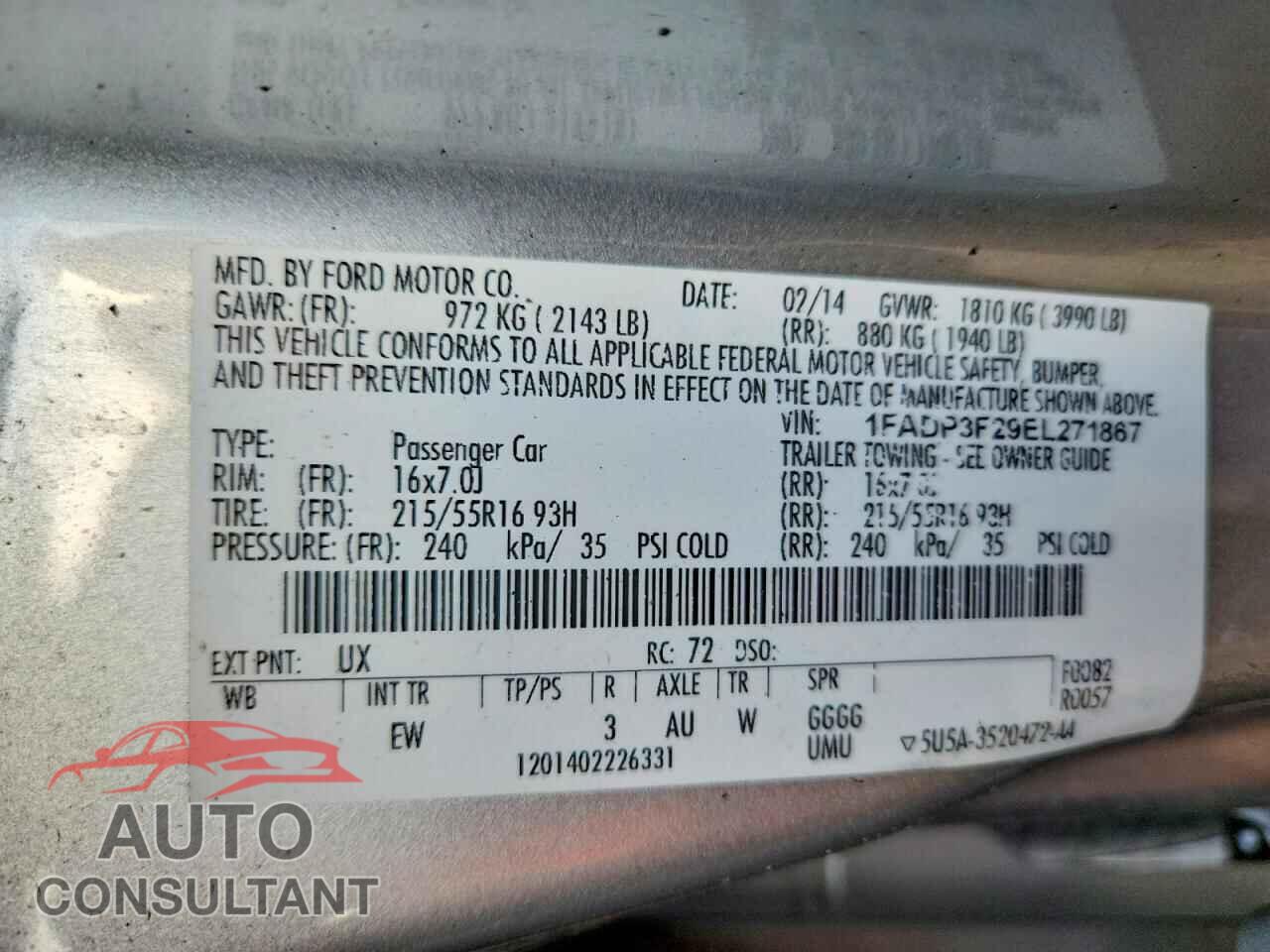 FORD FOCUS 2014 - 1FADP3F29EL271867