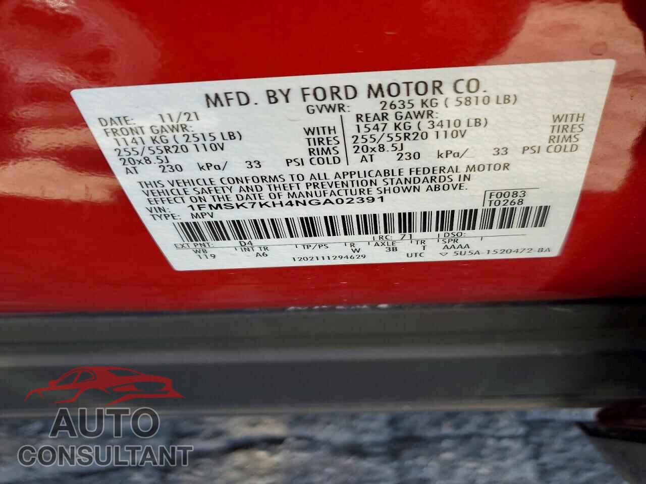 FORD EXPLORER 2022 - 1FMSK7KH4NGA02391