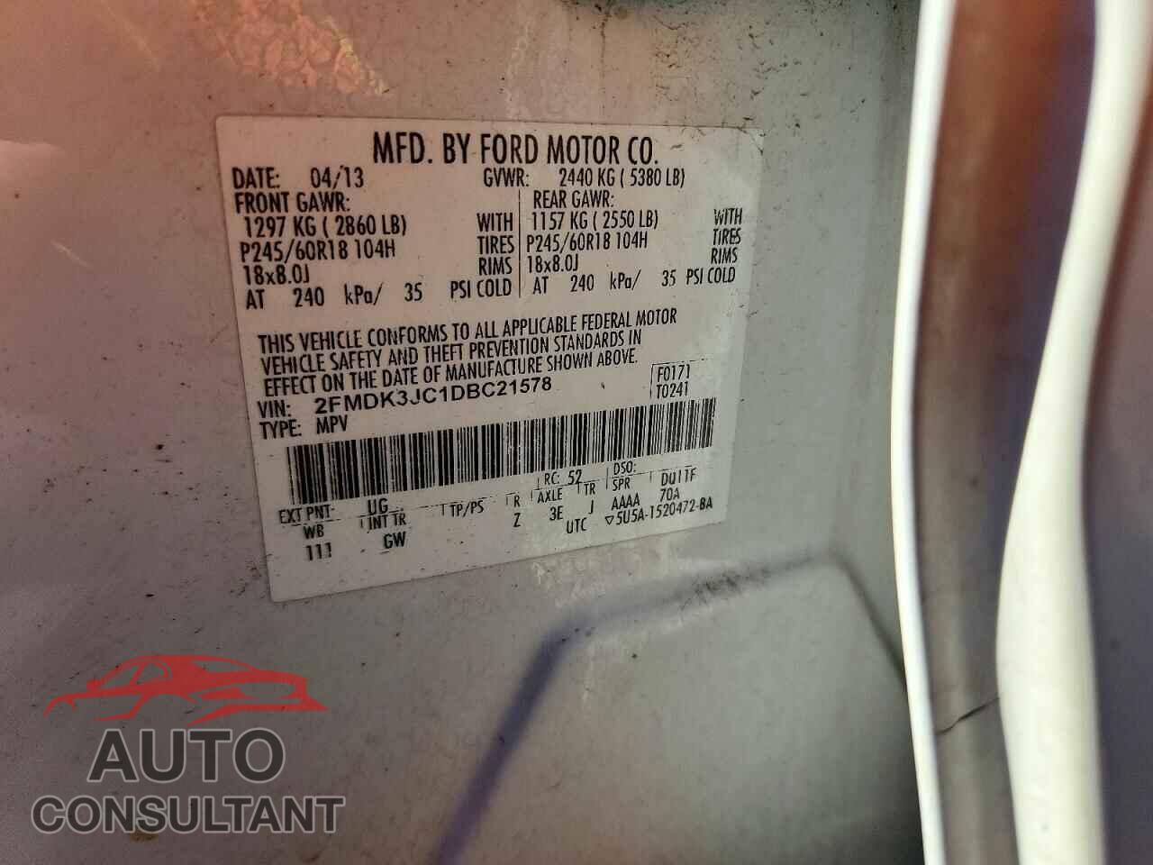 FORD EDGE 2013 - 2FMDK3JC1DBC21578
