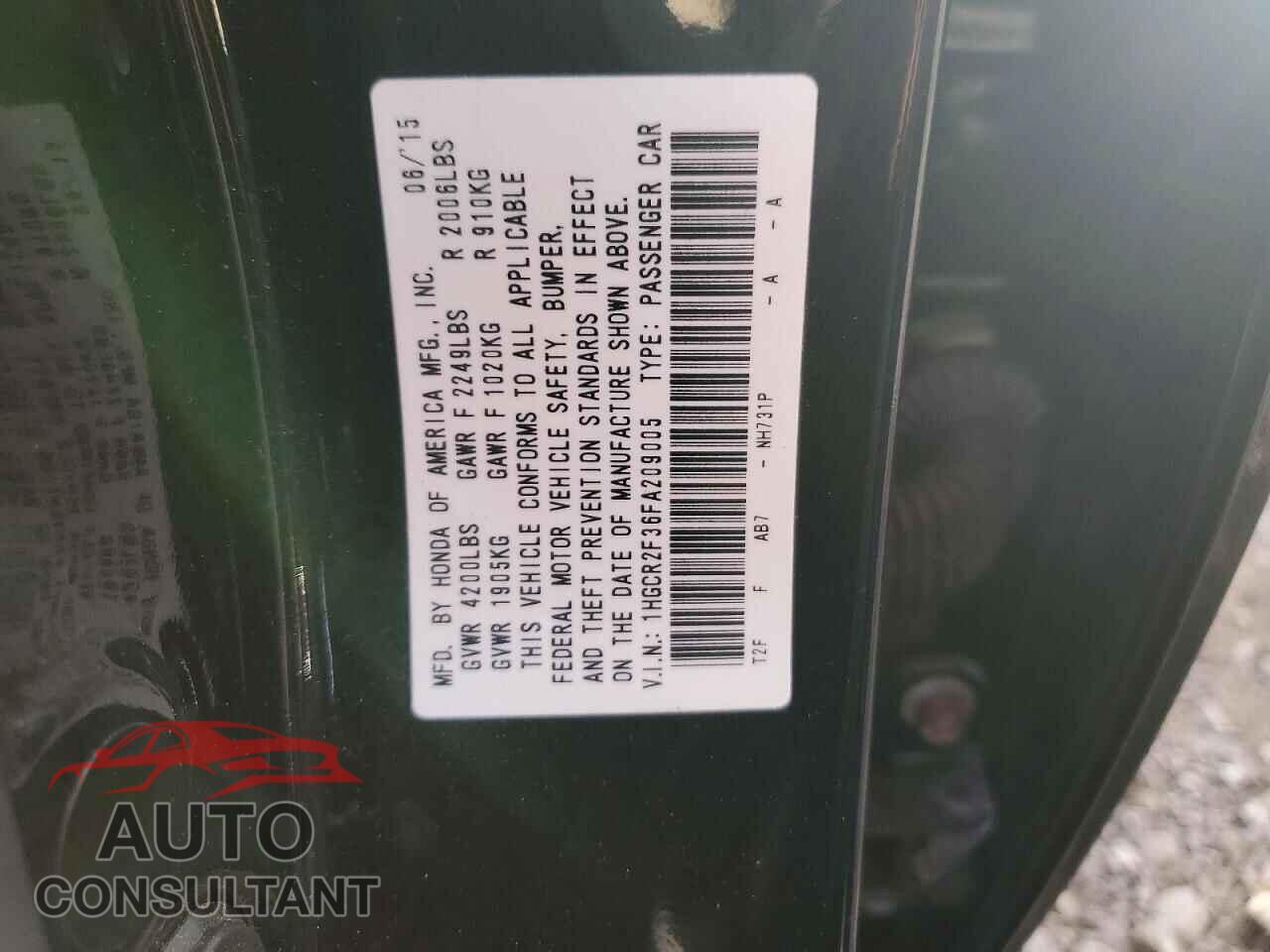 HONDA ACCORD 2015 - 1HGCR2F36FA209005