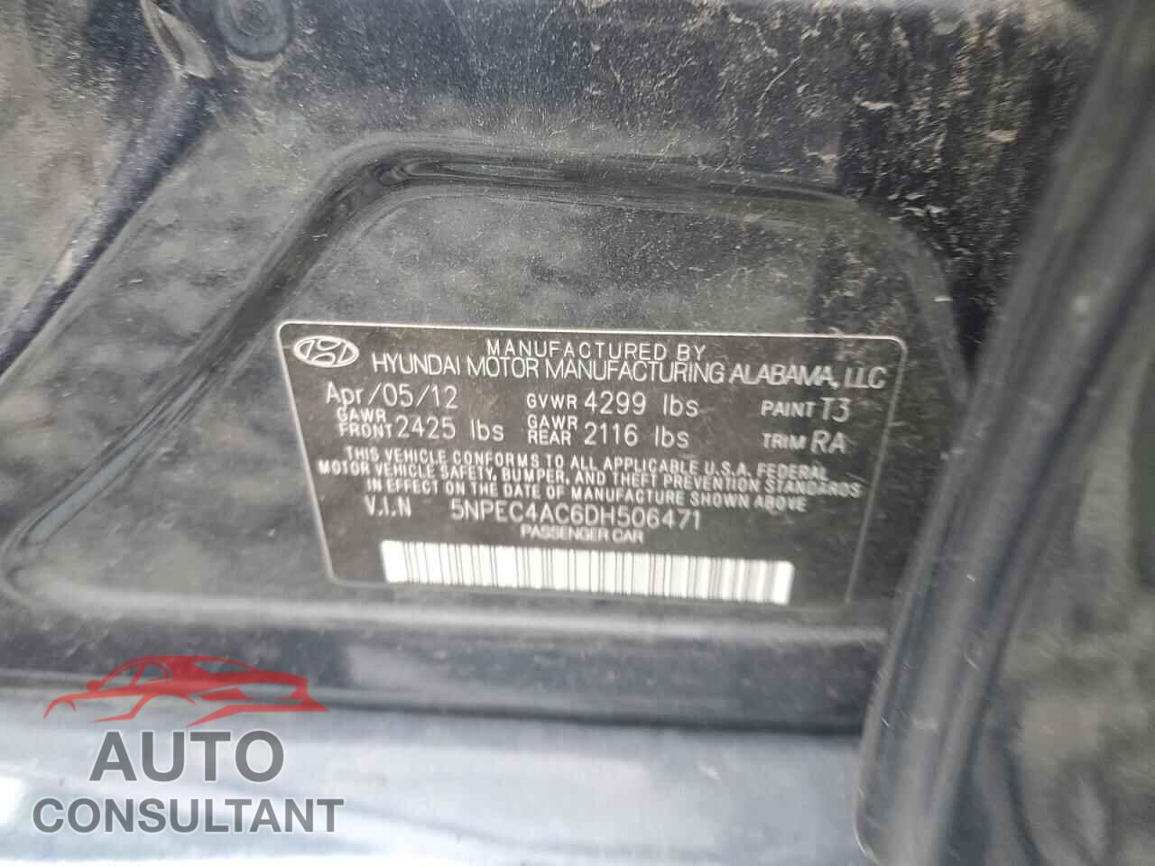 HYUNDAI SONATA 2013 - 5NPEC4AC6DH506471