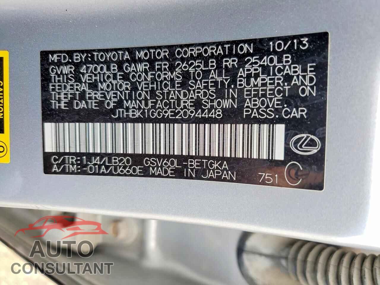 LEXUS ES350 2014 - JTHBK1GG9E2094448