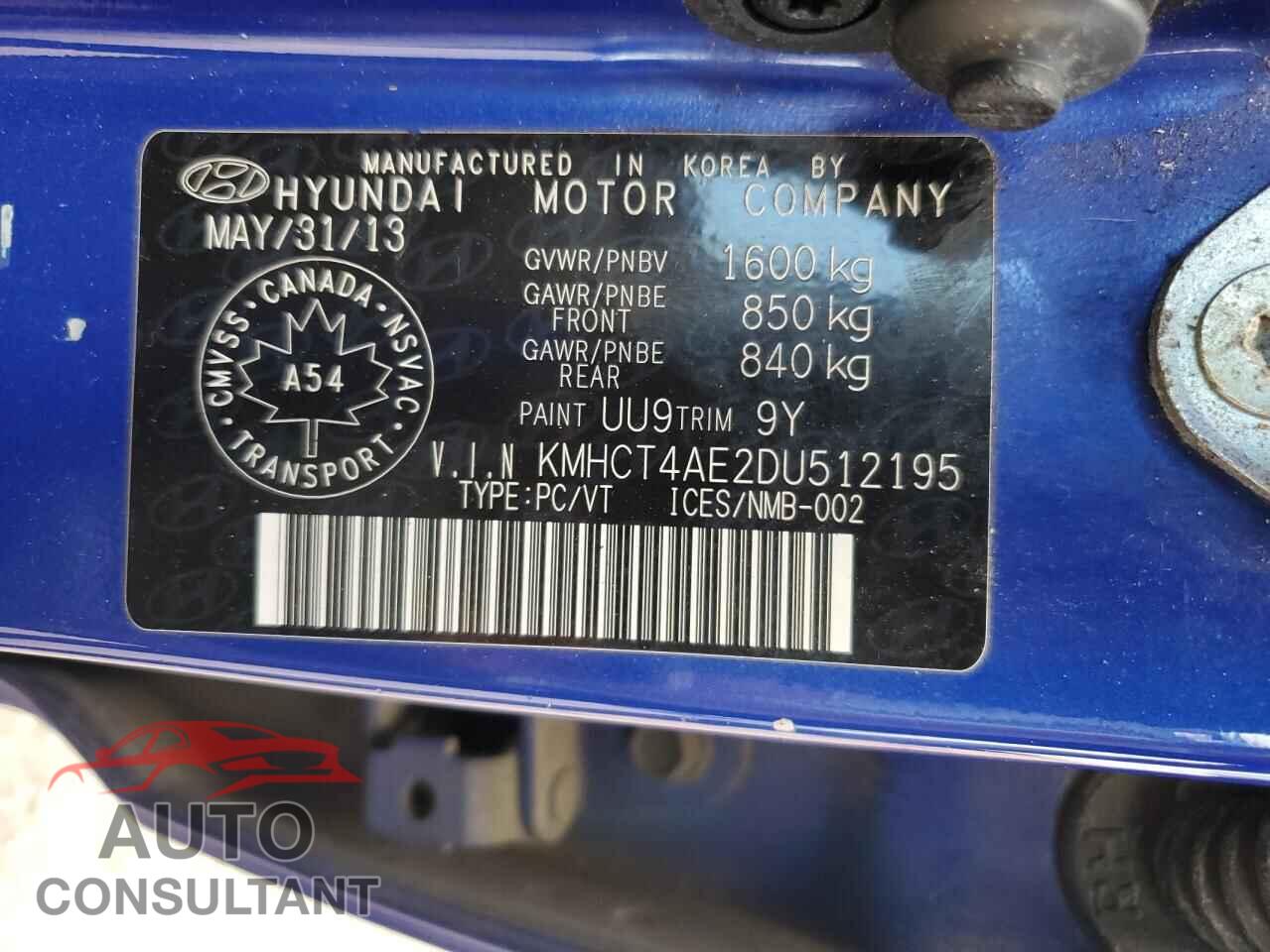 HYUNDAI ACCENT 2013 - KMHCT4AE2DU512195