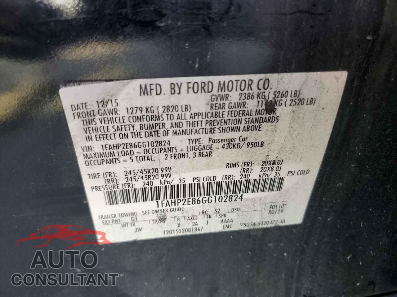 FORD TAURUS 2016 - 1FAHP2E86GG102824