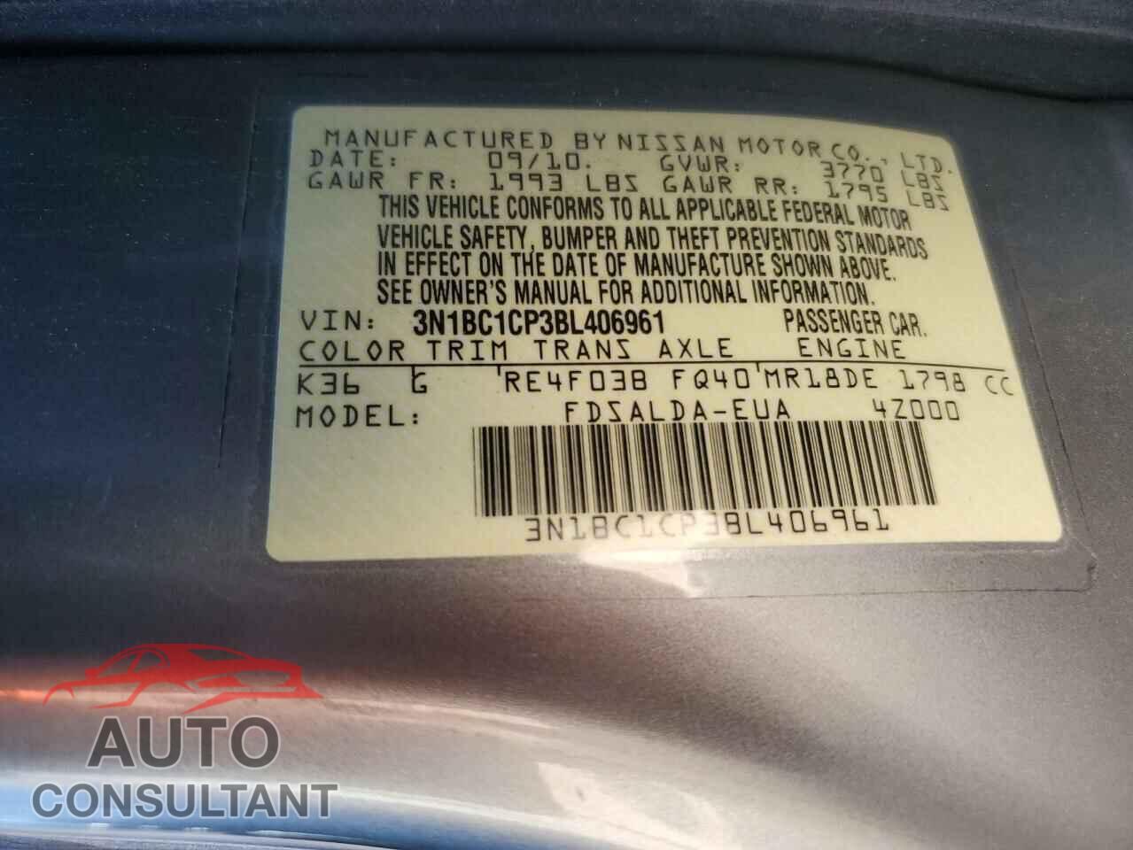NISSAN VERSA 2011 - 3N1BC1CP3BL406961