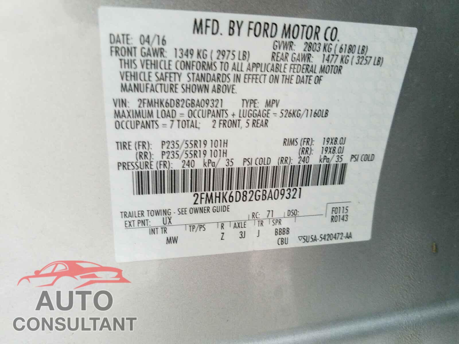 FORD FLEX 2016 - 2FMHK6D82GBA09321