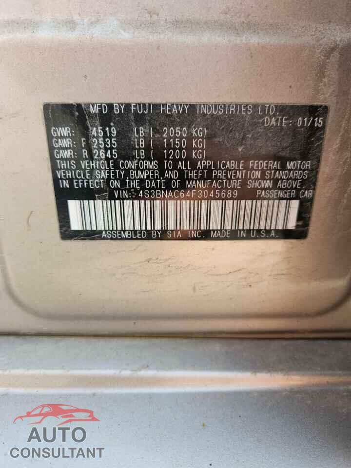 SUBARU LEGACY 2015 - 4S3BNAC64F3045689