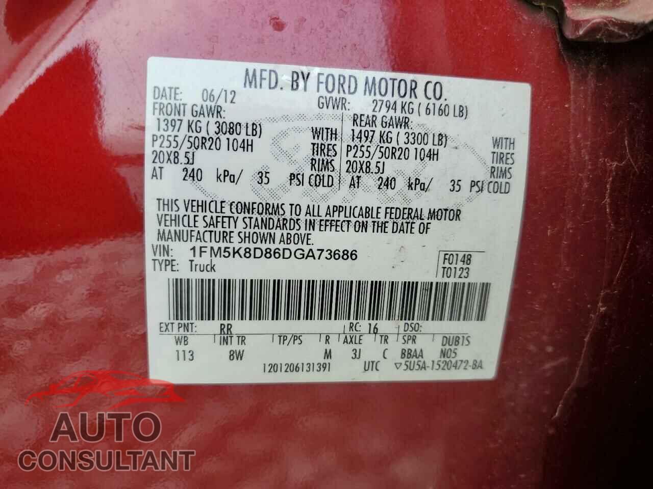 FORD EXPLORER 2013 - 1FM5K8D86DGA73686