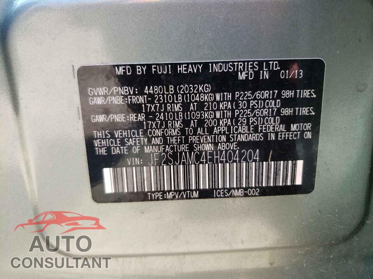 SUBARU FORESTER 2014 - JF2SJAMC4EH404204