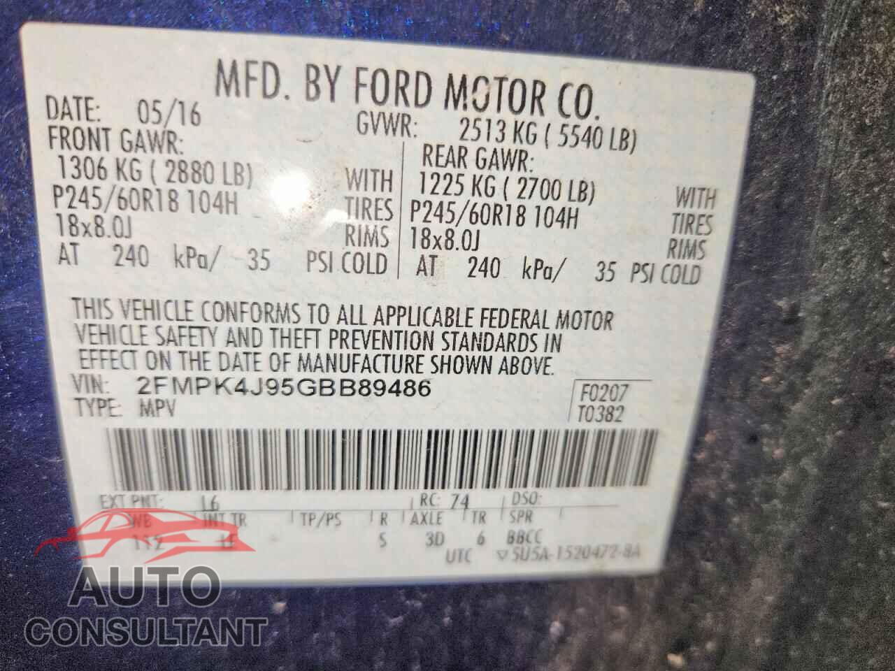 FORD EDGE 2016 - 2FMPK4J95GBB89486