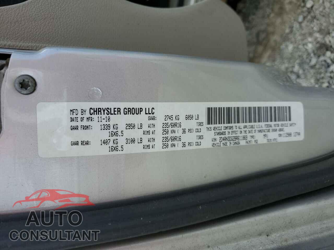 DODGE CARAVAN 2011 - 2D4RN3DG2BR611869