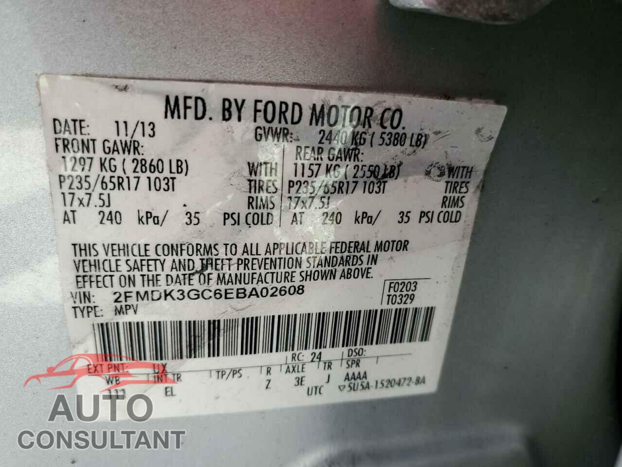 FORD EDGE 2014 - 2FMDK3GC6EBA02608