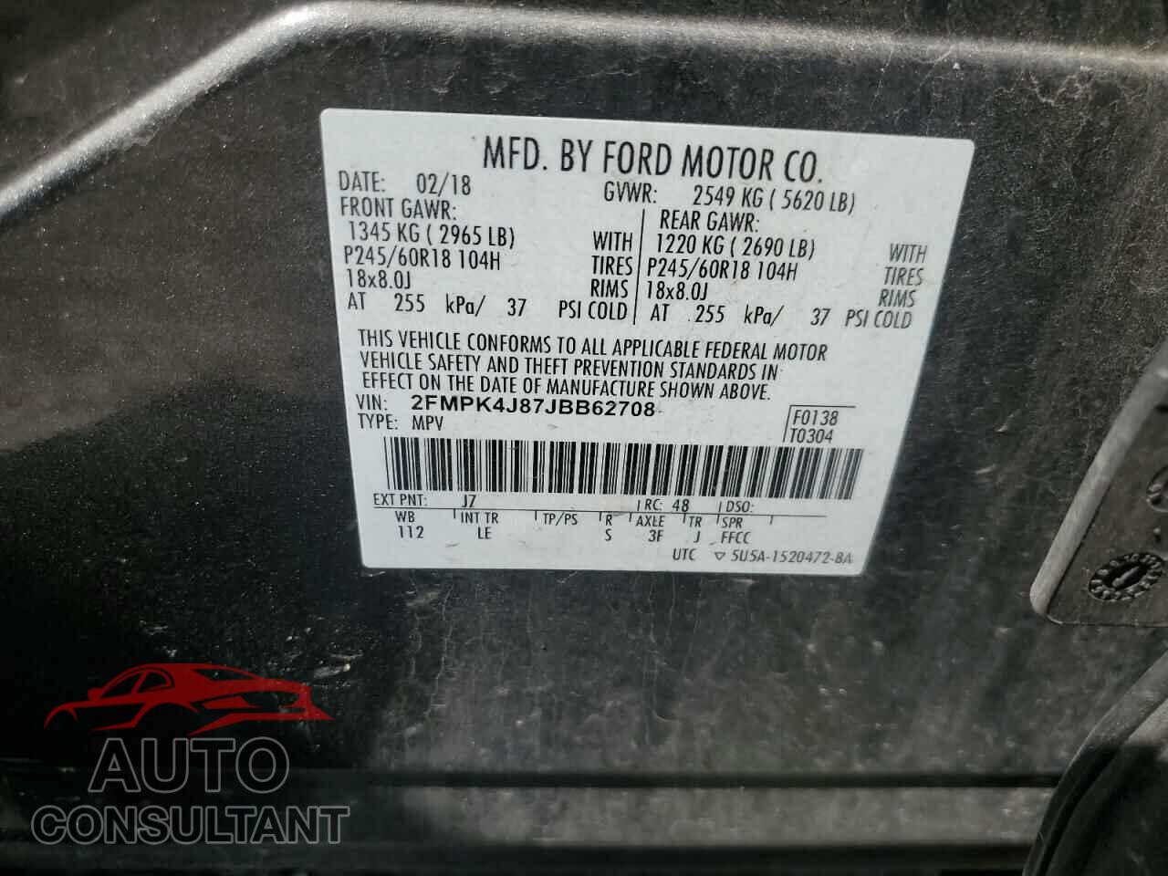 FORD EDGE 2018 - 2FMPK4J87JBB62708