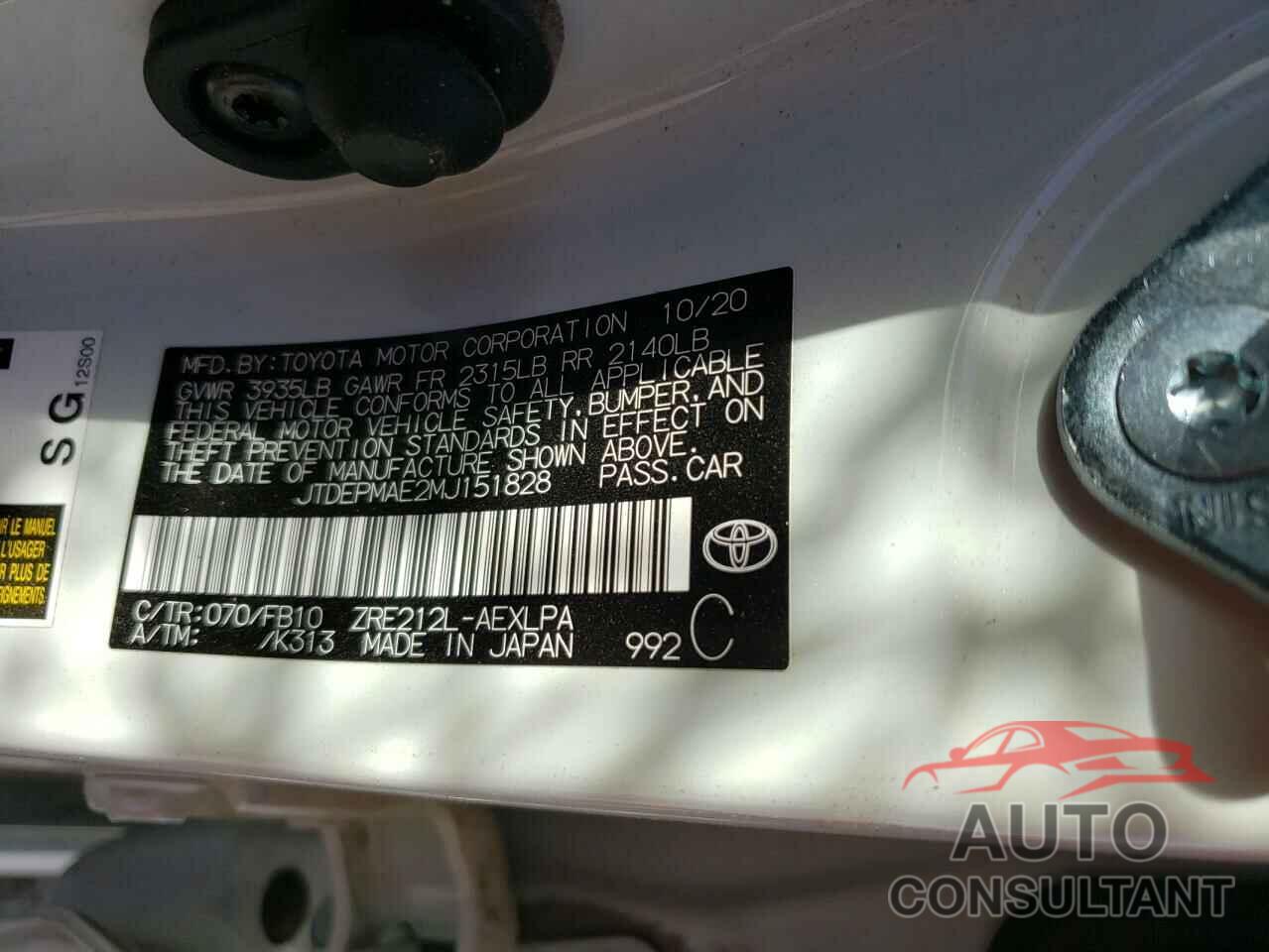 TOYOTA COROLLA 2021 - JTDEPMAE2MJ151828