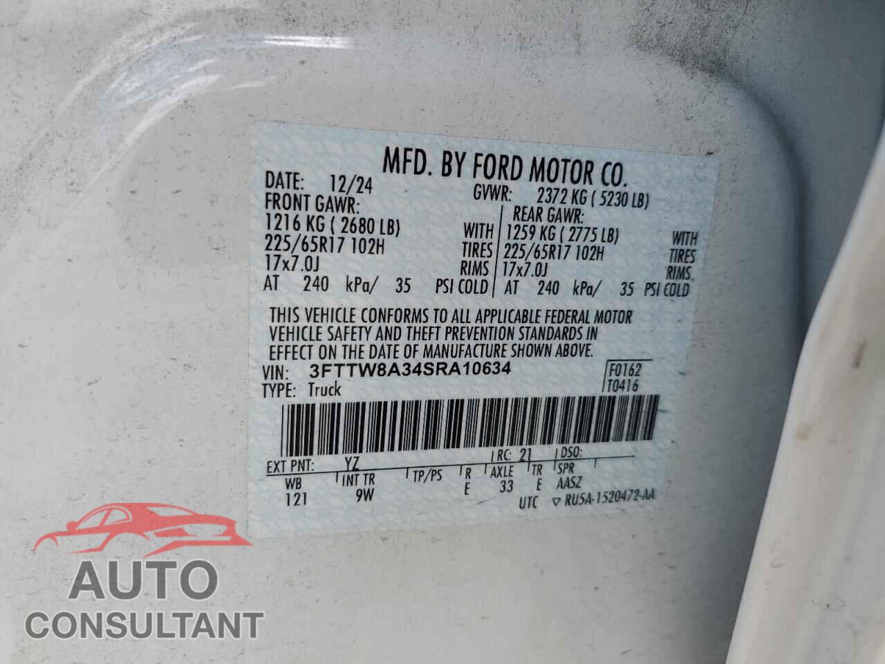 FORD MAVERICK 2025 - 3FTTW8A34SRA10634