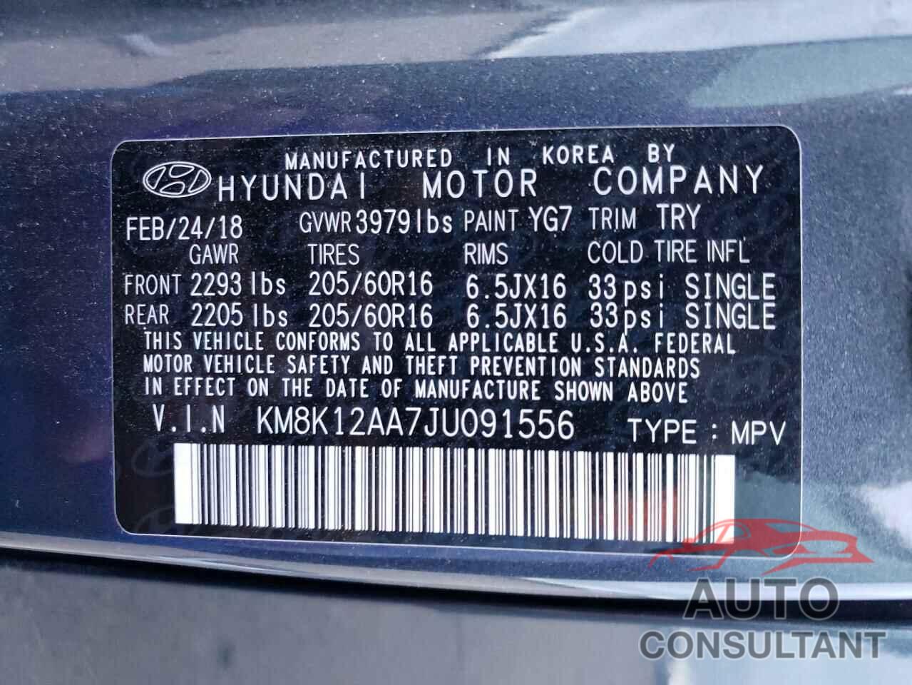 HYUNDAI KONA 2018 - KM8K12AA7JU091556