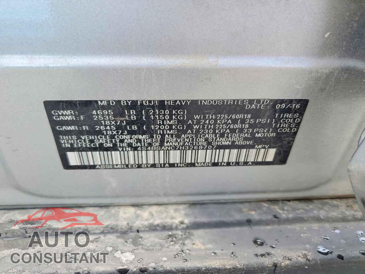 SUBARU OUTBACK 2017 - 4S4BSANC7H3268707