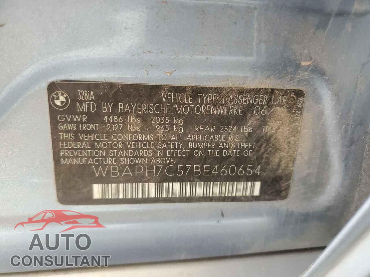 BMW 3 SERIES 2011 - WBAPH7C57BE460654