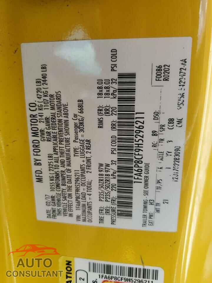 FORD MUSTANG 2017 - 1FA6P8CF9H5296211