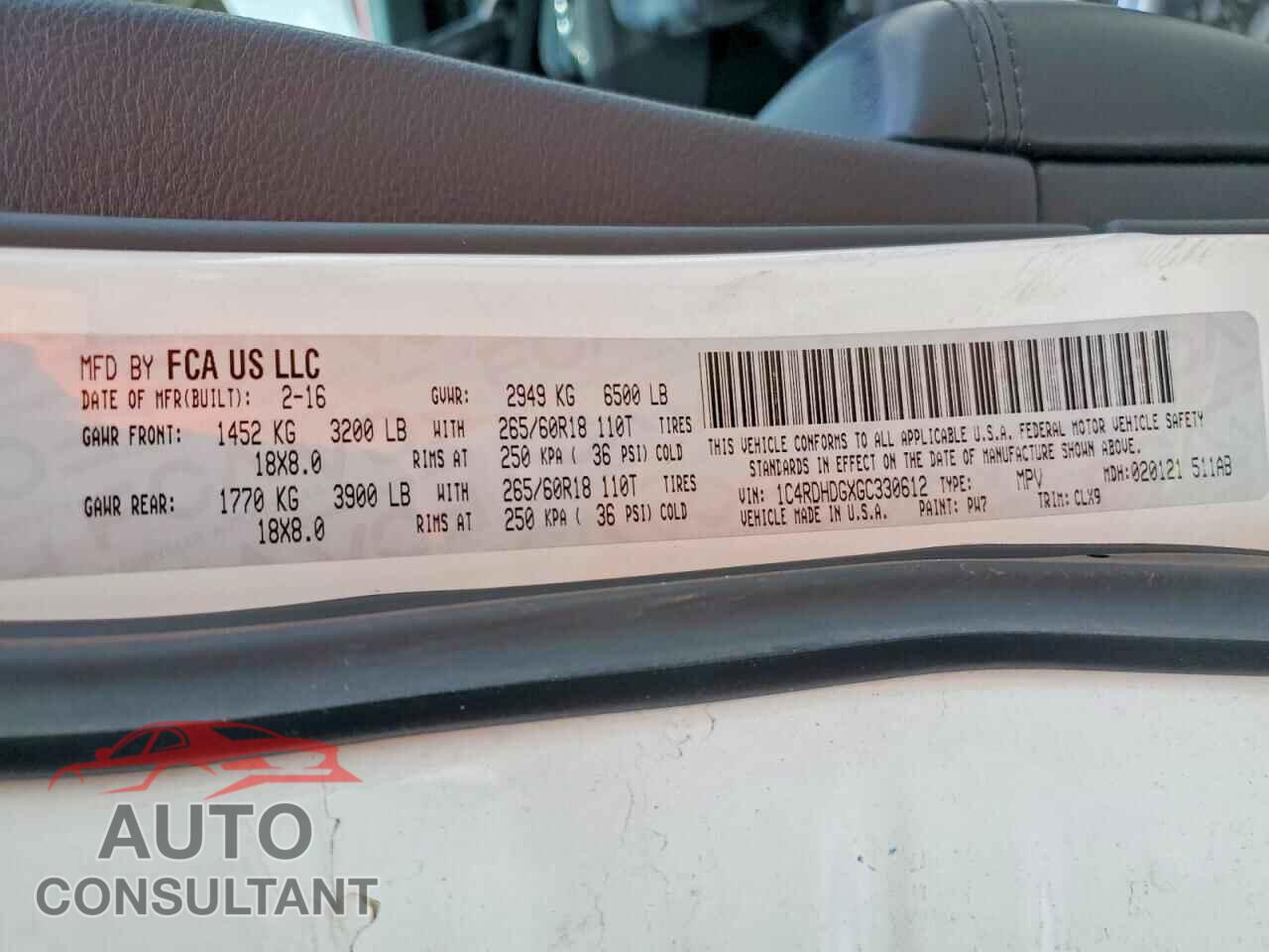 DODGE DURANGO 2016 - 1C4RDHDGXGC330612
