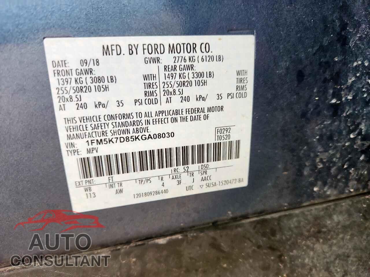 FORD EXPLORER 2019 - 1FM5K7D85KGA08030