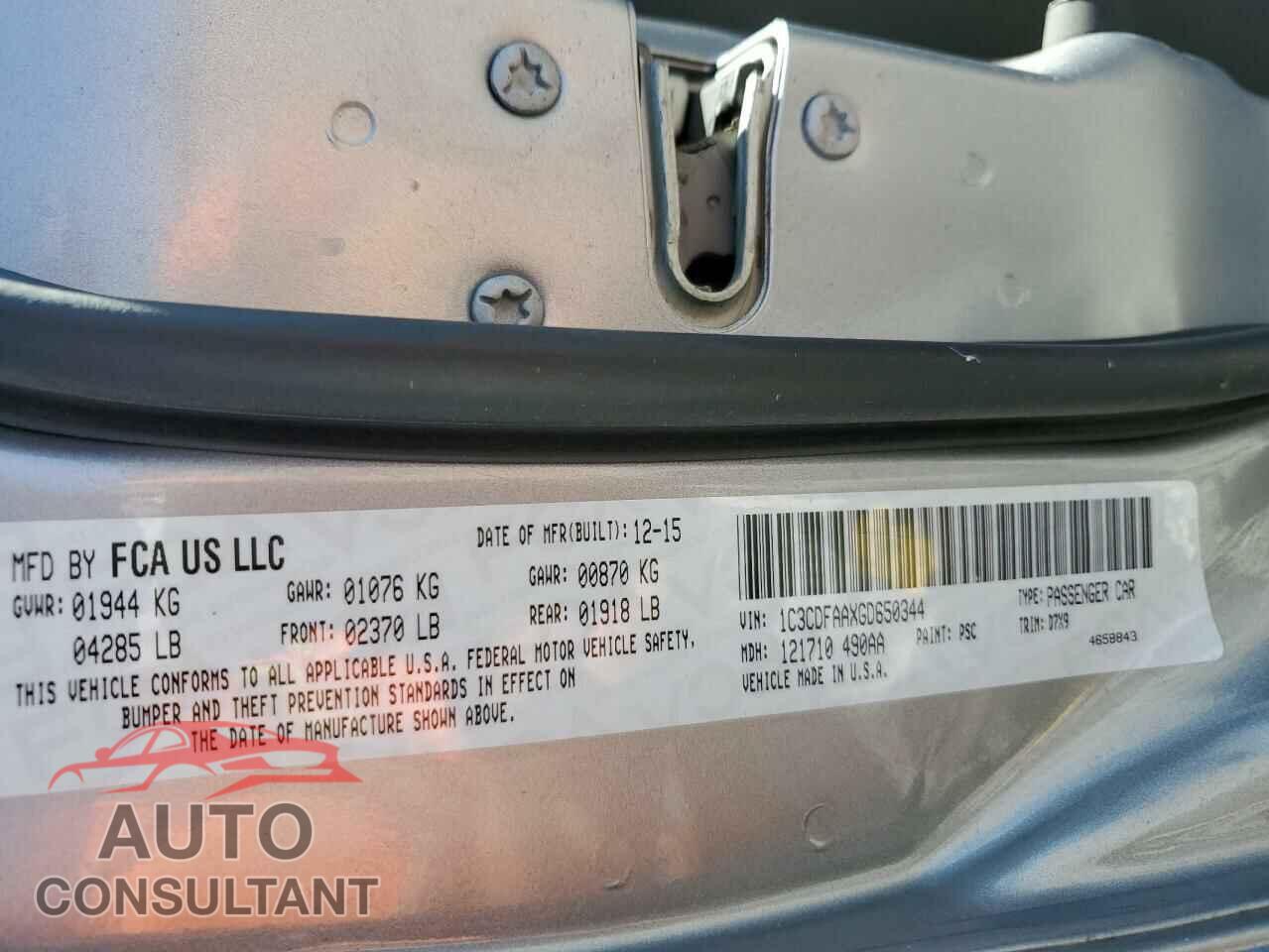 DODGE DART 2016 - 1C3CDFAAXGD650344