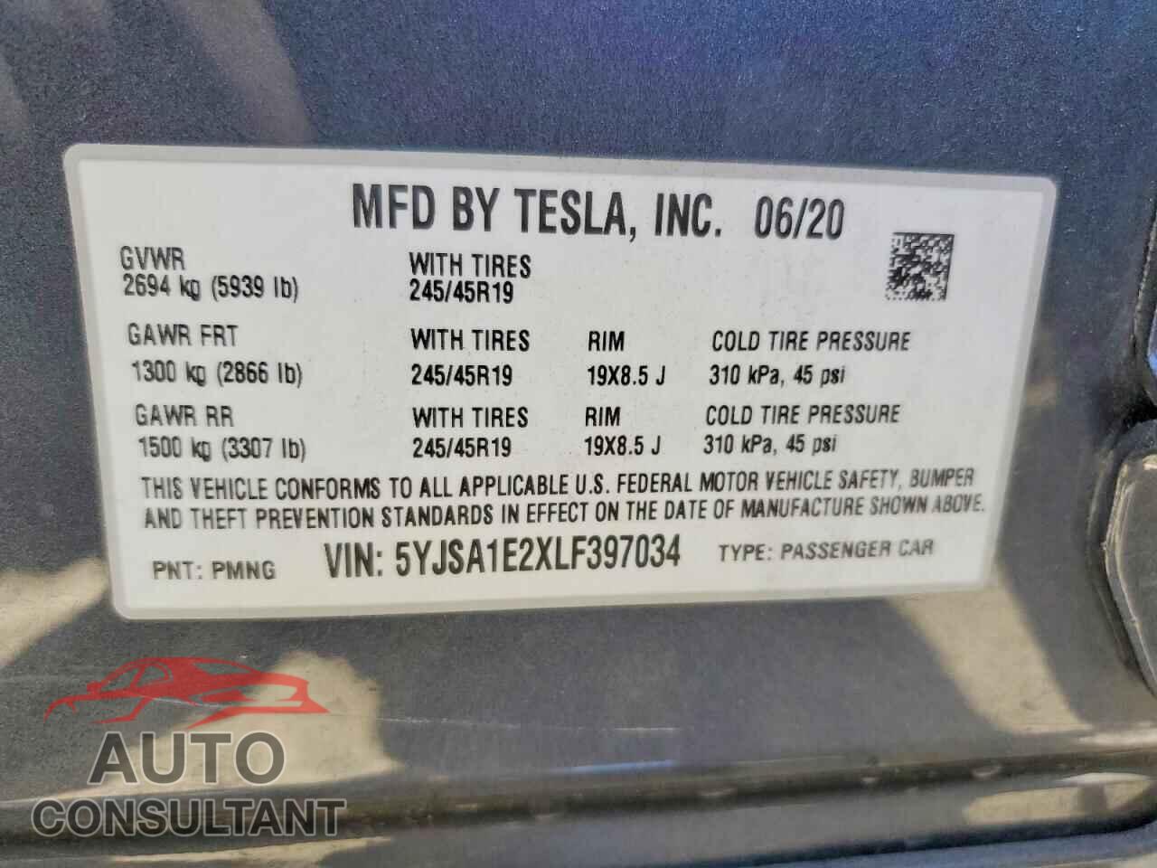 TESLA MODEL S 2020 - 5YJSA1E2XLF397034