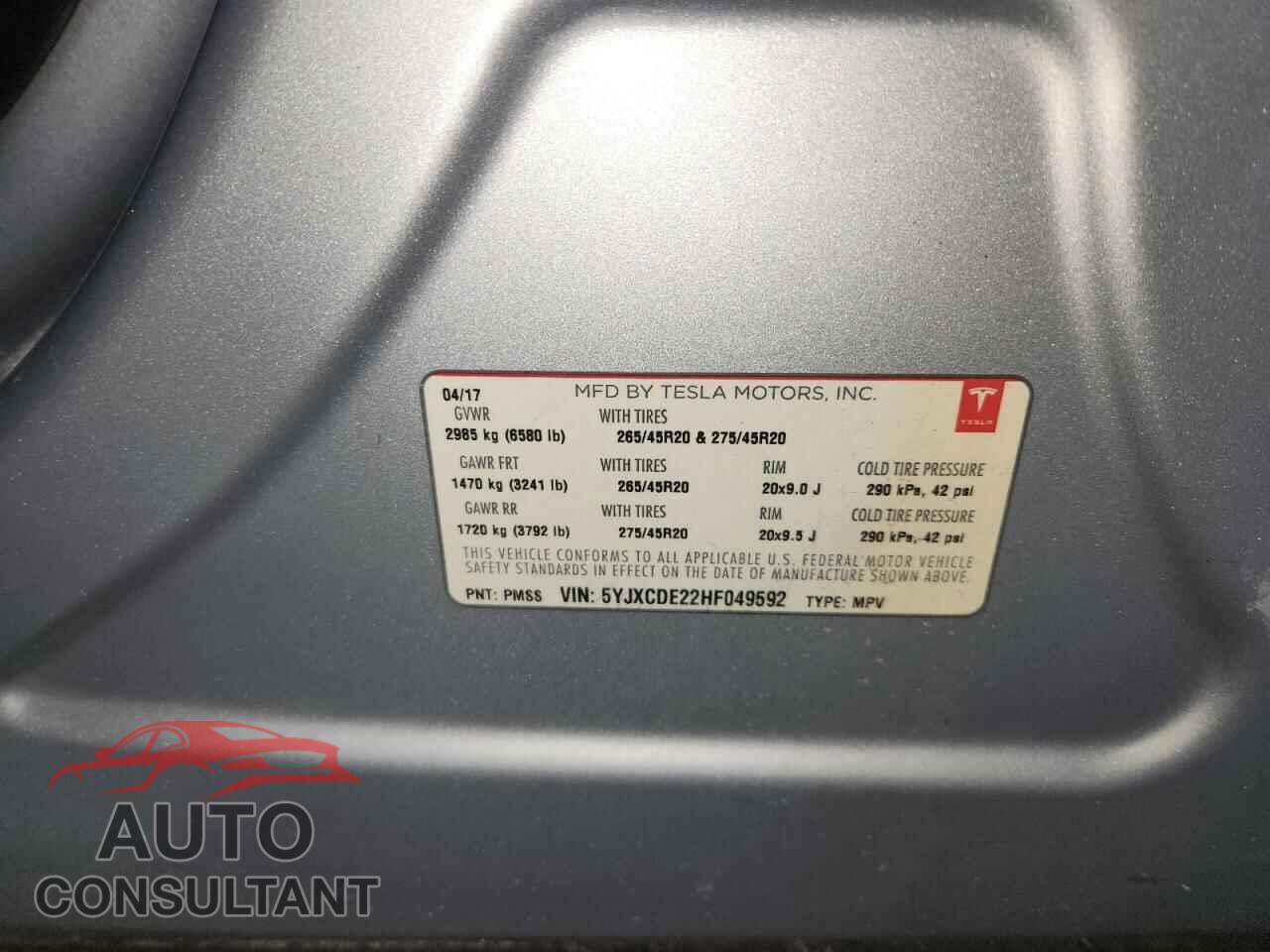 TESLA MODEL X 2017 - 5YJXCDE22HF049592