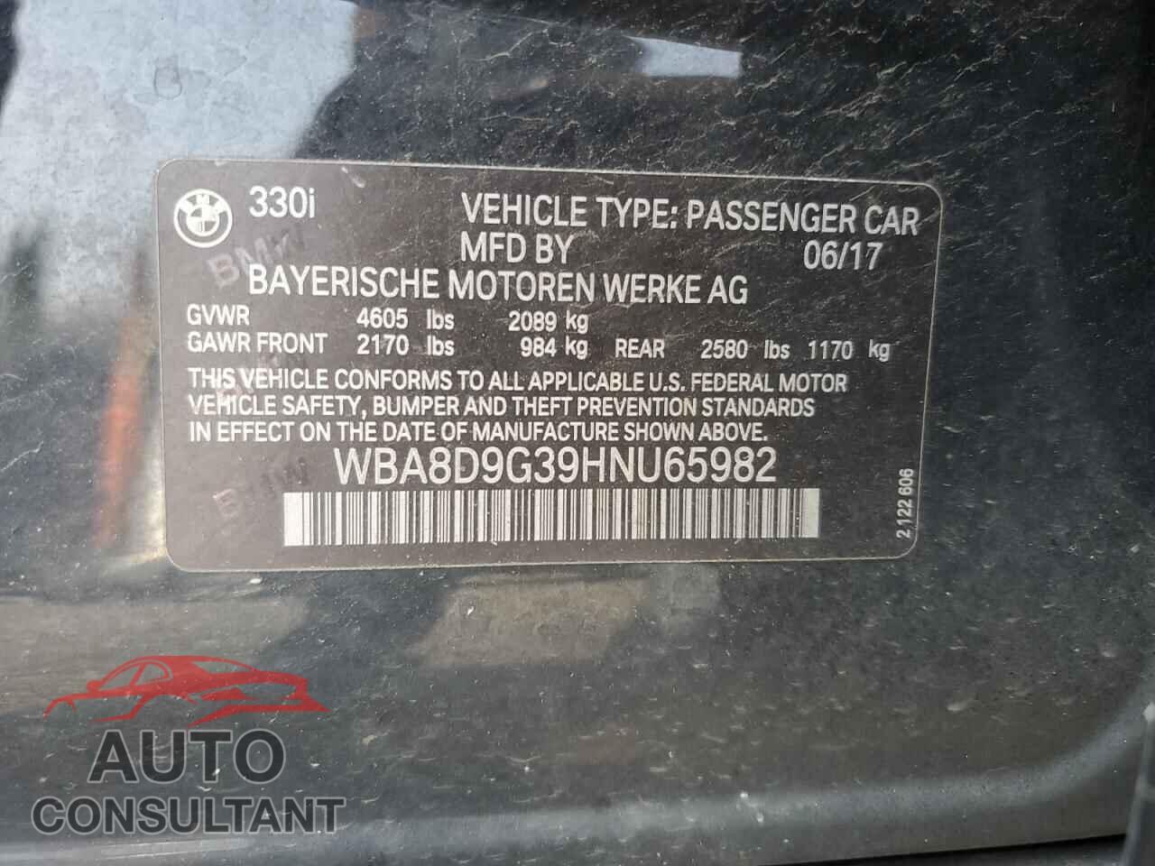 BMW 3 SERIES 2017 - WBA8D9G39HNU65982