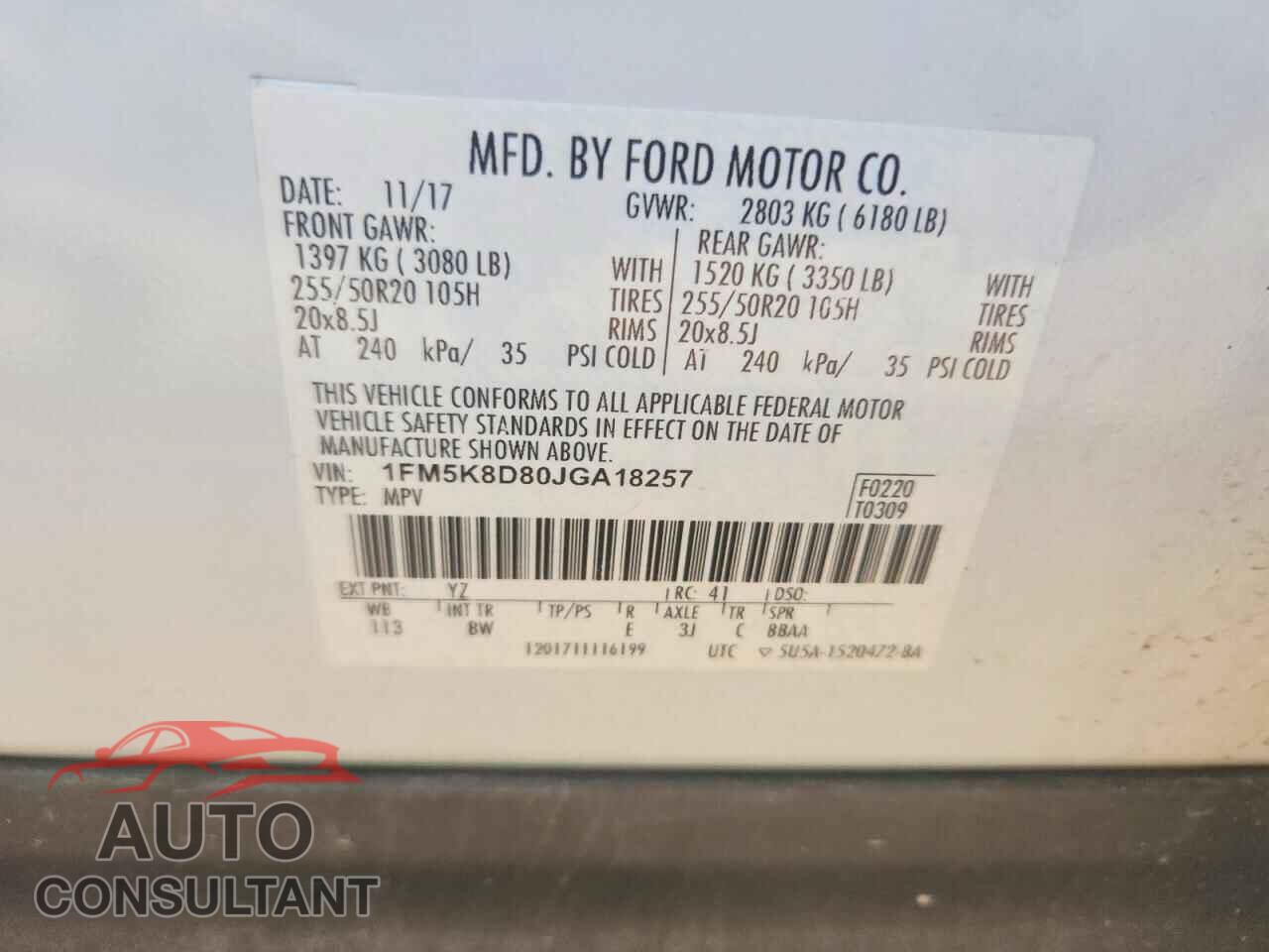 FORD EXPLORER 2018 - 1FM5K8D80JGA18257