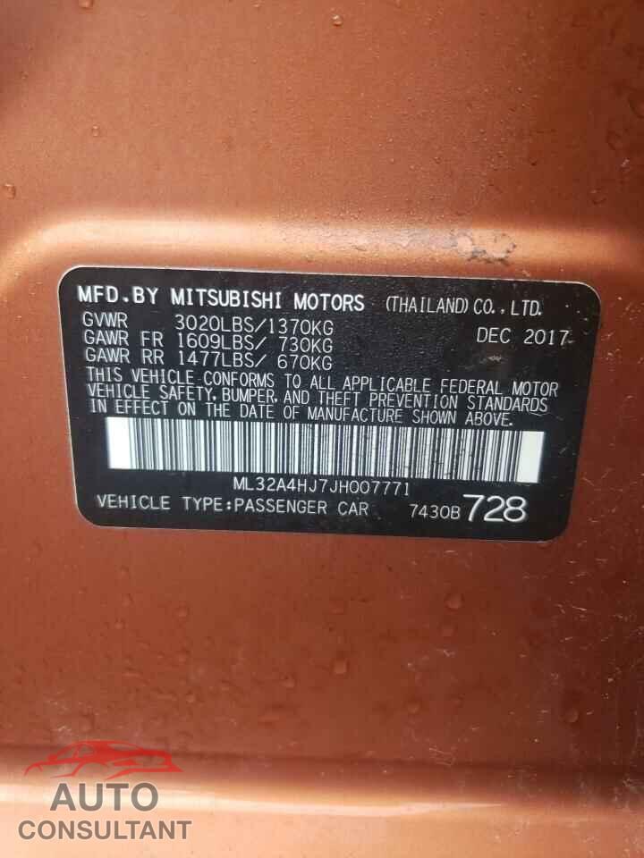 MITSUBISHI MIRAGE 2018 - ML32A4HJ7JH007771