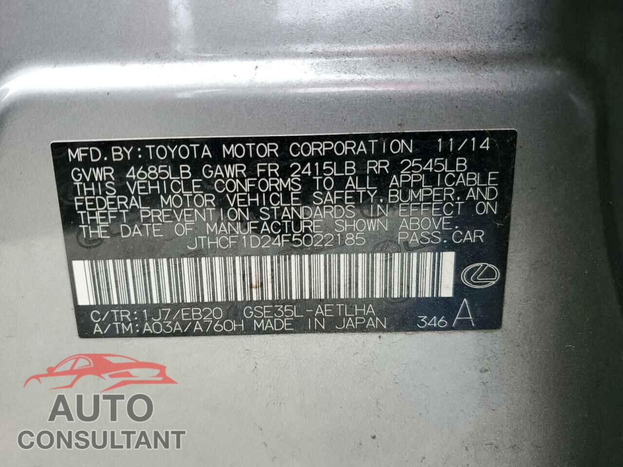 LEXUS IS 2015 - JTHCF1D24F5022185