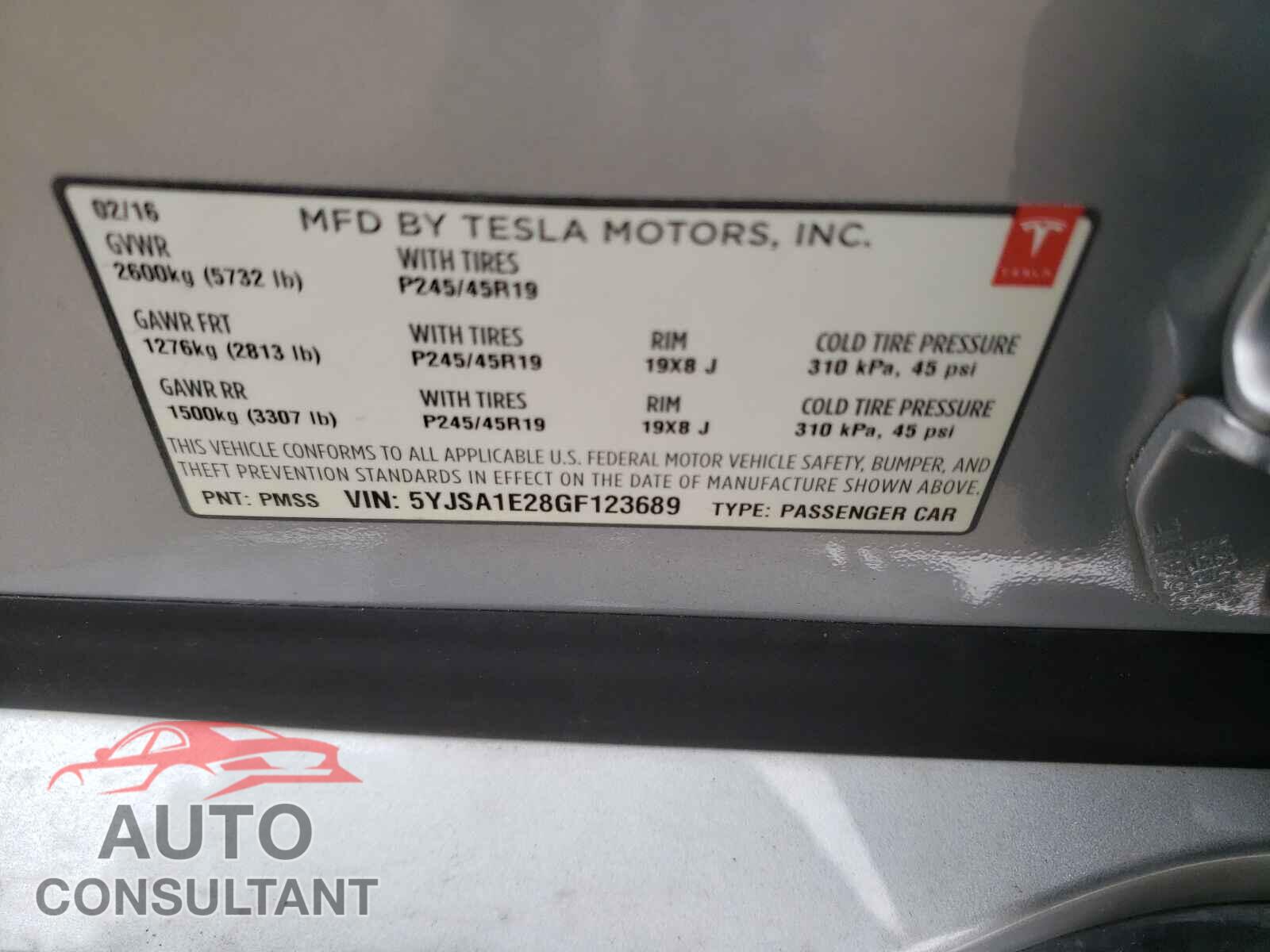 TESLA MODEL S 2016 - 5YJSA1E28GF123689