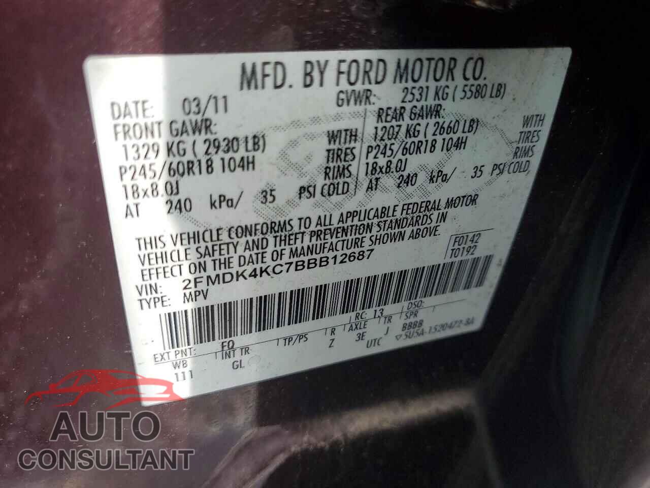 FORD EDGE 2011 - 2FMDK4KC7BBB12687