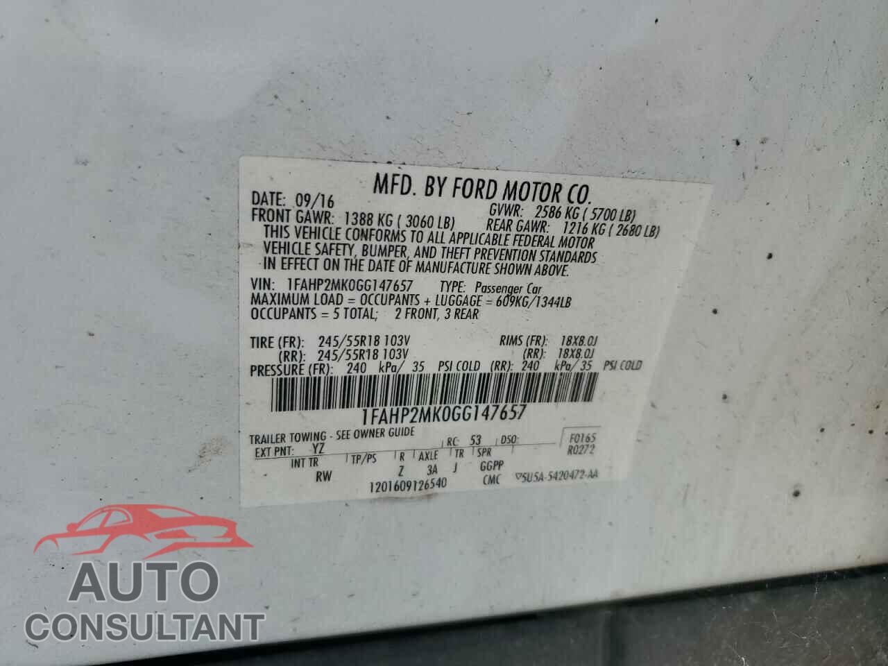 FORD TAURUS 2016 - 1FAHP2MK0GG147657
