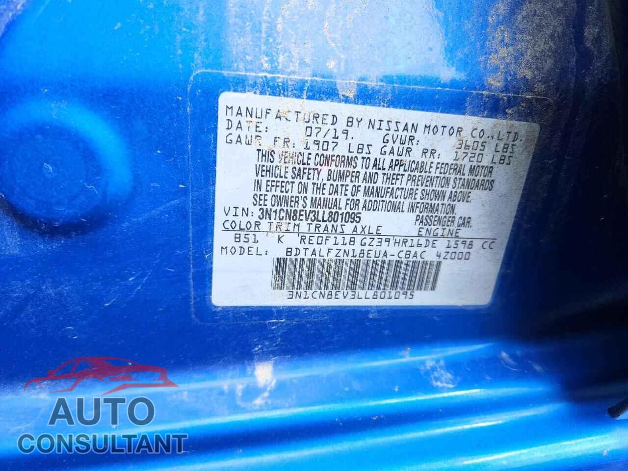 NISSAN VERSA 2020 - 3N1CN8EV3LL801095