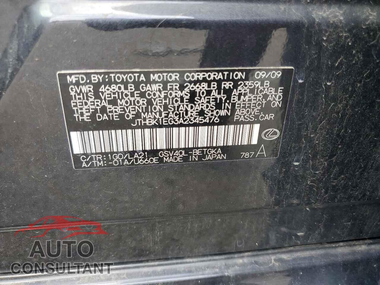 LEXUS ES350 2010 - JTHBK1EG3A2345476