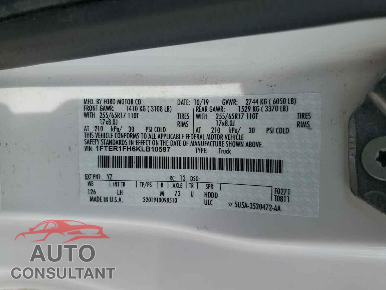 FORD RANGER 2019 - 1FTER1FH6KLB10597