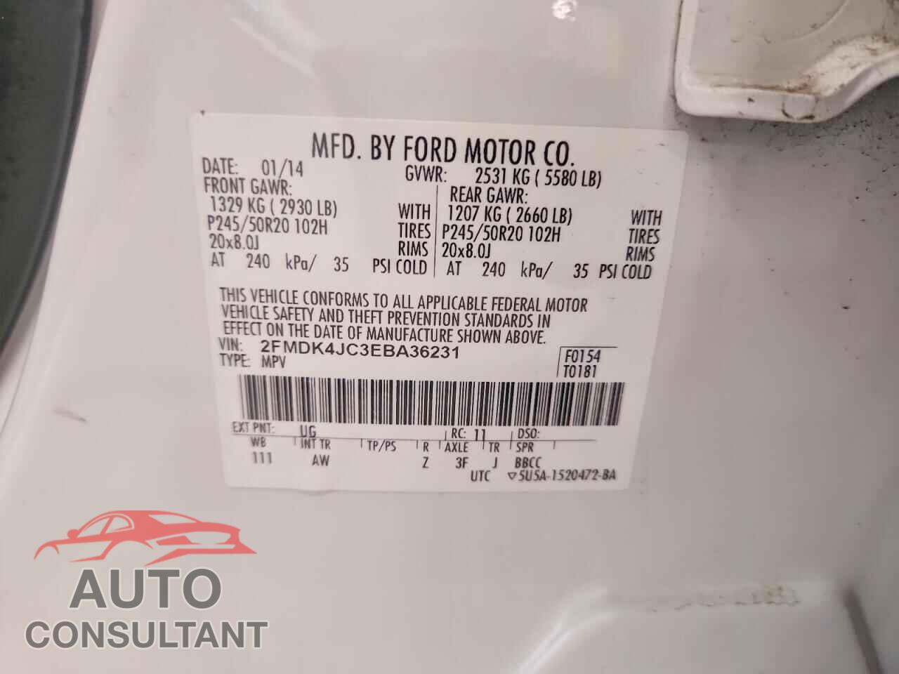 FORD EDGE 2014 - 2FMDK4JC3EBA36231