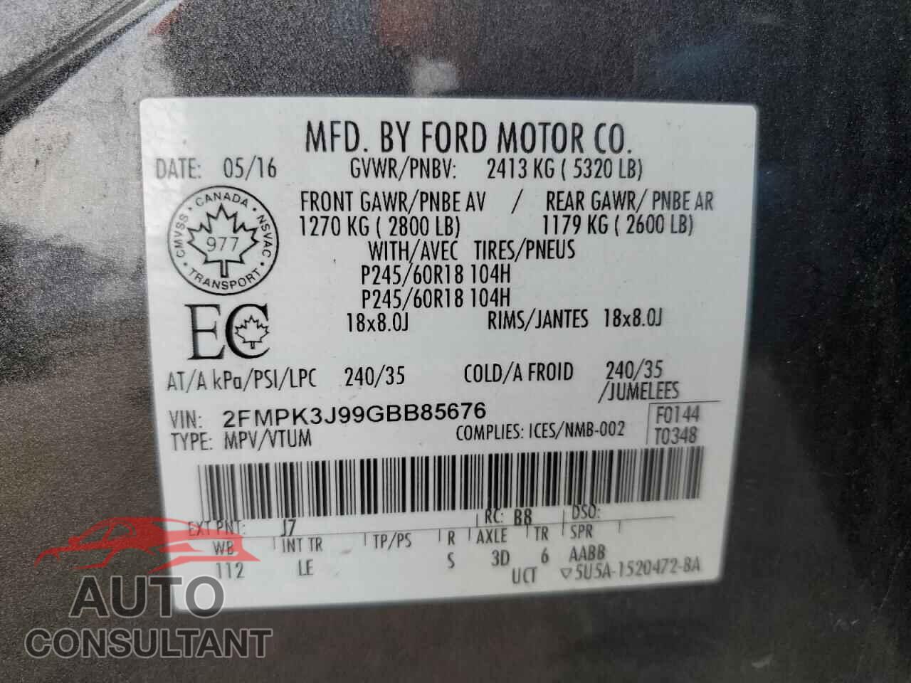 FORD EDGE 2016 - 2FMPK3J99GBB85676