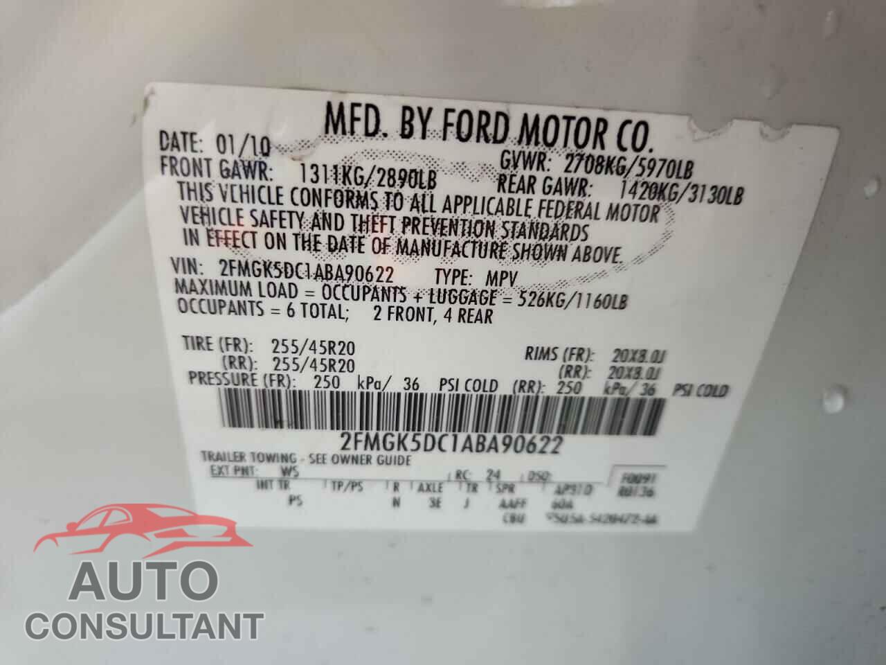 FORD FLEX 2010 - 2FMGK5DC1ABA90622