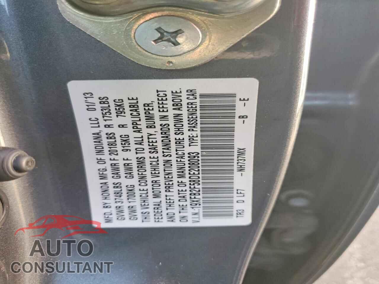 HONDA CIVIC 2013 - 19XFB2F58DE208093