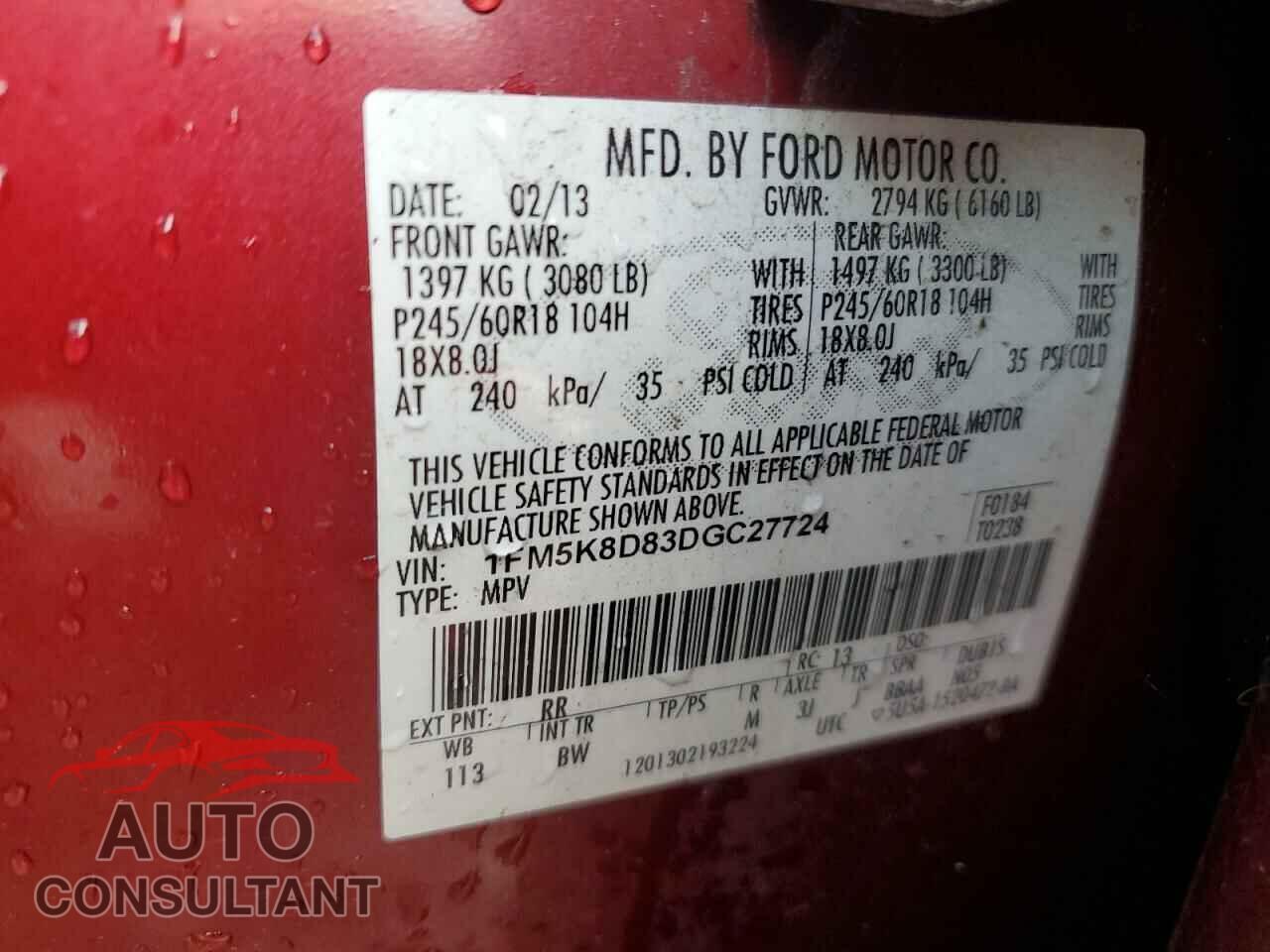FORD EXPLORER 2013 - 1FM5K8D83DGC27724