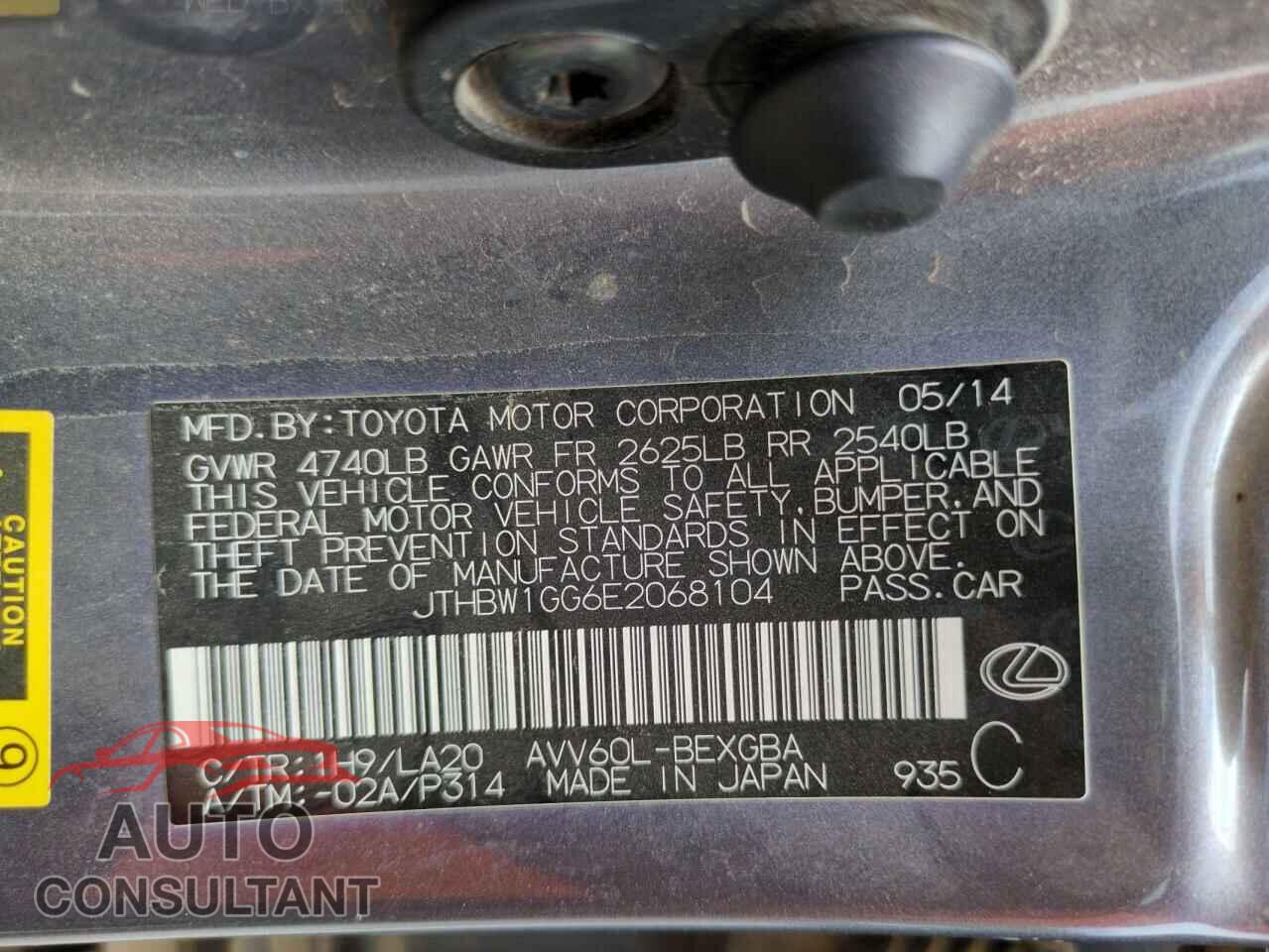LEXUS ES300 2014 - JTHBW1GG6E2068104